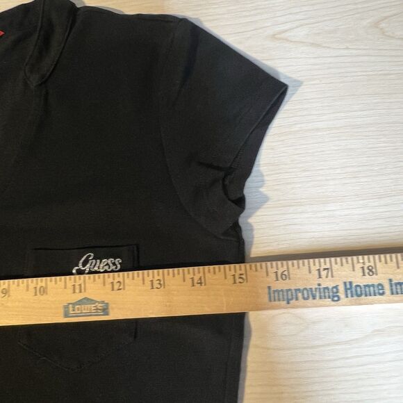 Womens Guess Black Marie Polo Pocket Tee Shirt S Y2K Style Embroidered Logo - Picture 8 of 10